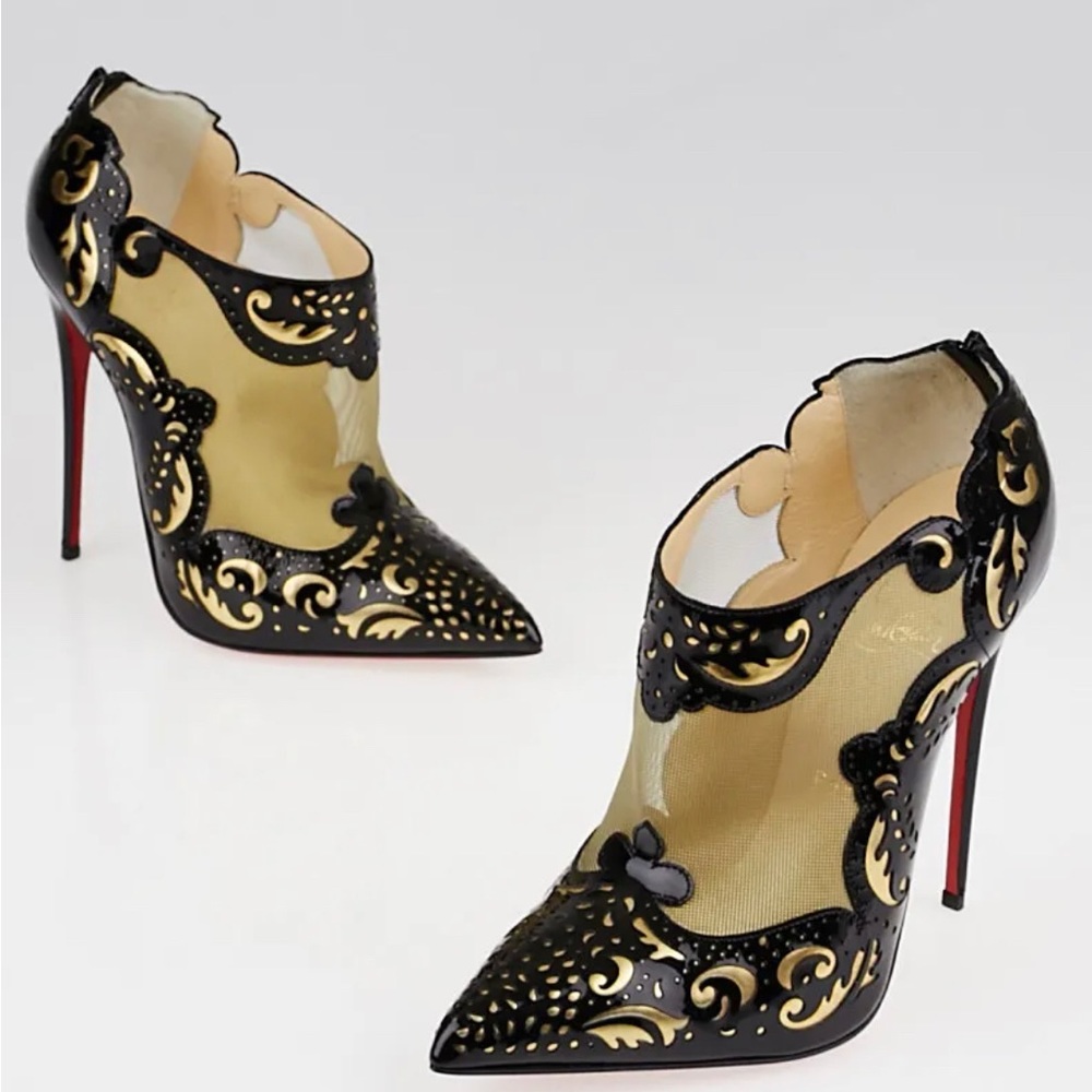 Christian Louboutin Mandolina 120 PATENT/SPECCHIO/RES Black/Gold Size 40.5